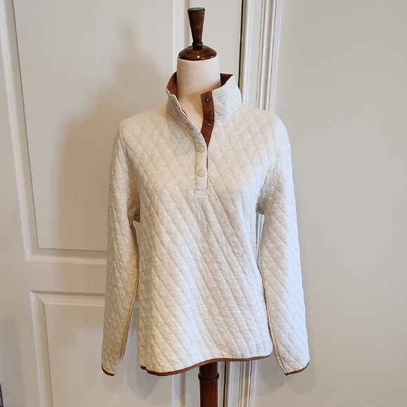 NWT Orvis Quilted Pullover Oatmeal/Brown Trim Medium - Picture 1 of 6